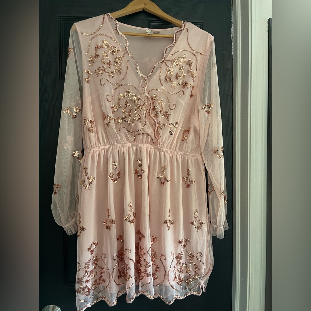 Divided Light Pink Dress with Sequins